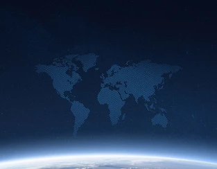 Die Kontinente der Erde schweben im Weltall über der Erde